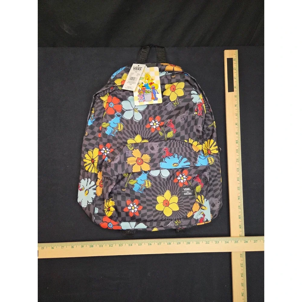 Vans Sesame Street Backpack Black Checkerboard Floral Elmo Cookie Monster new!